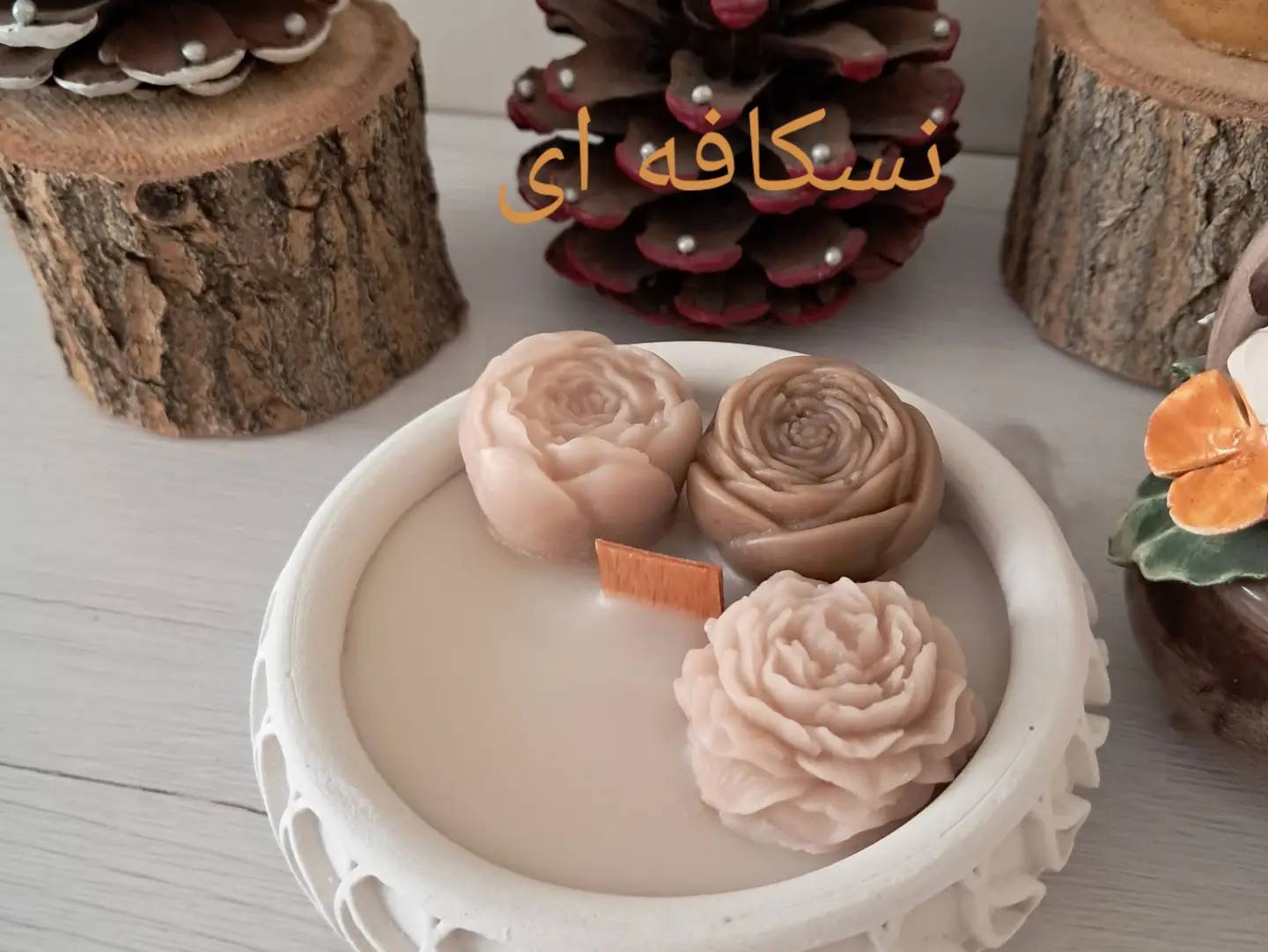 شمع ظرف سنگ مصنوعی گرد سه گل